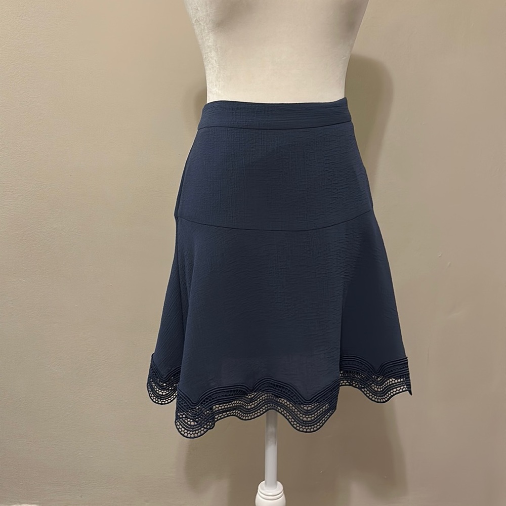 Dusty Blue Ruffle Wave Lace Trimmed Ann Taylor Skirt Size 2